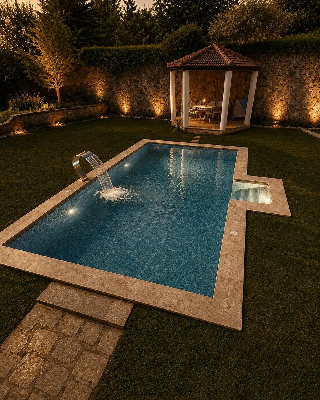 Fertiggestellter 4 × 8 m Panel-Liner-Pool in Lapta